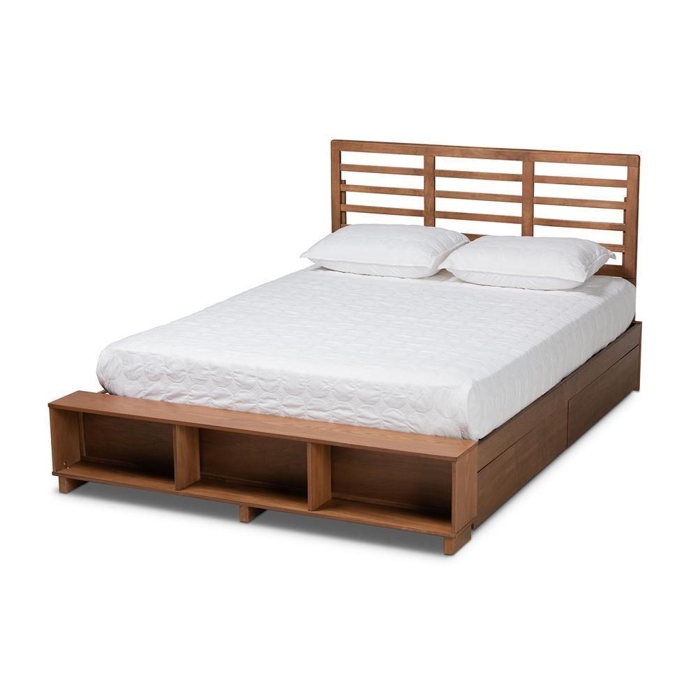 Milana Modern Transitional Ash Walnut Brown Finished Wood 4-Drawer Full Size Platform Storage Bed FredCo