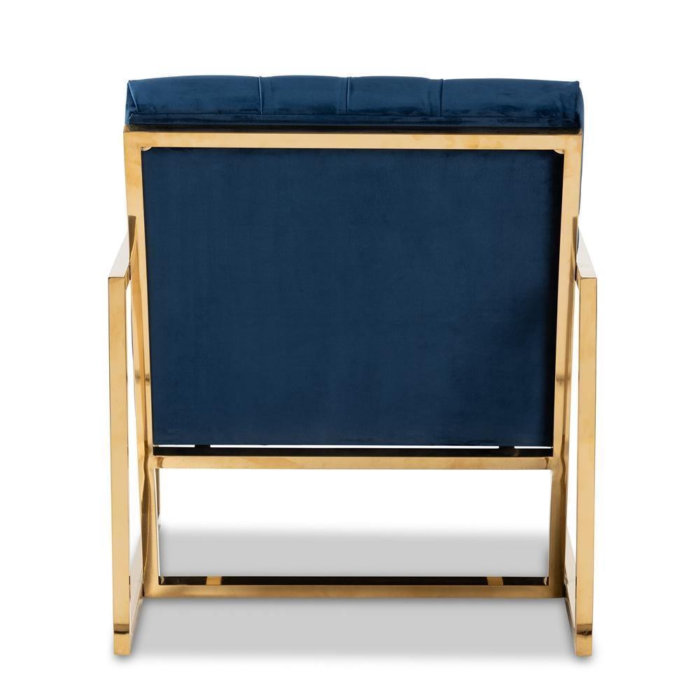 Milano Modern and Contemporary Navy Velvet Fabric Upholstered Gold Finished Lounge Chair FredCo