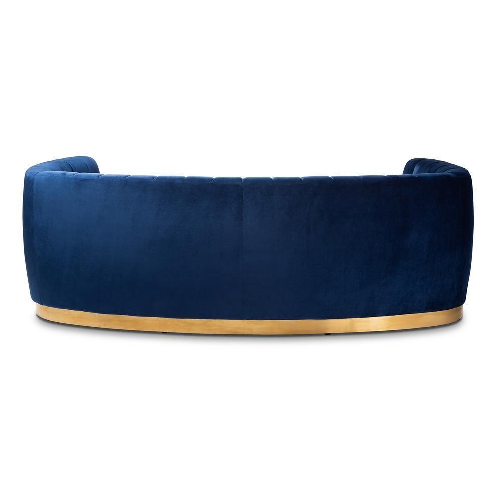 Milena Glam Royal Blue Velvet Fabric Upholstered Gold-Finished Sofa FredCo