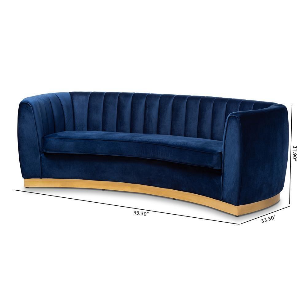 Milena Glam Royal Blue Velvet Fabric Upholstered Gold-Finished Sofa FredCo