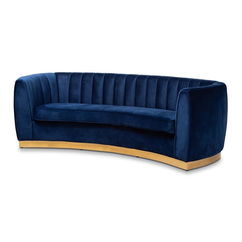 Milena Glam Royal Blue Velvet Fabric Upholstered Gold-Finished Sofa FredCo