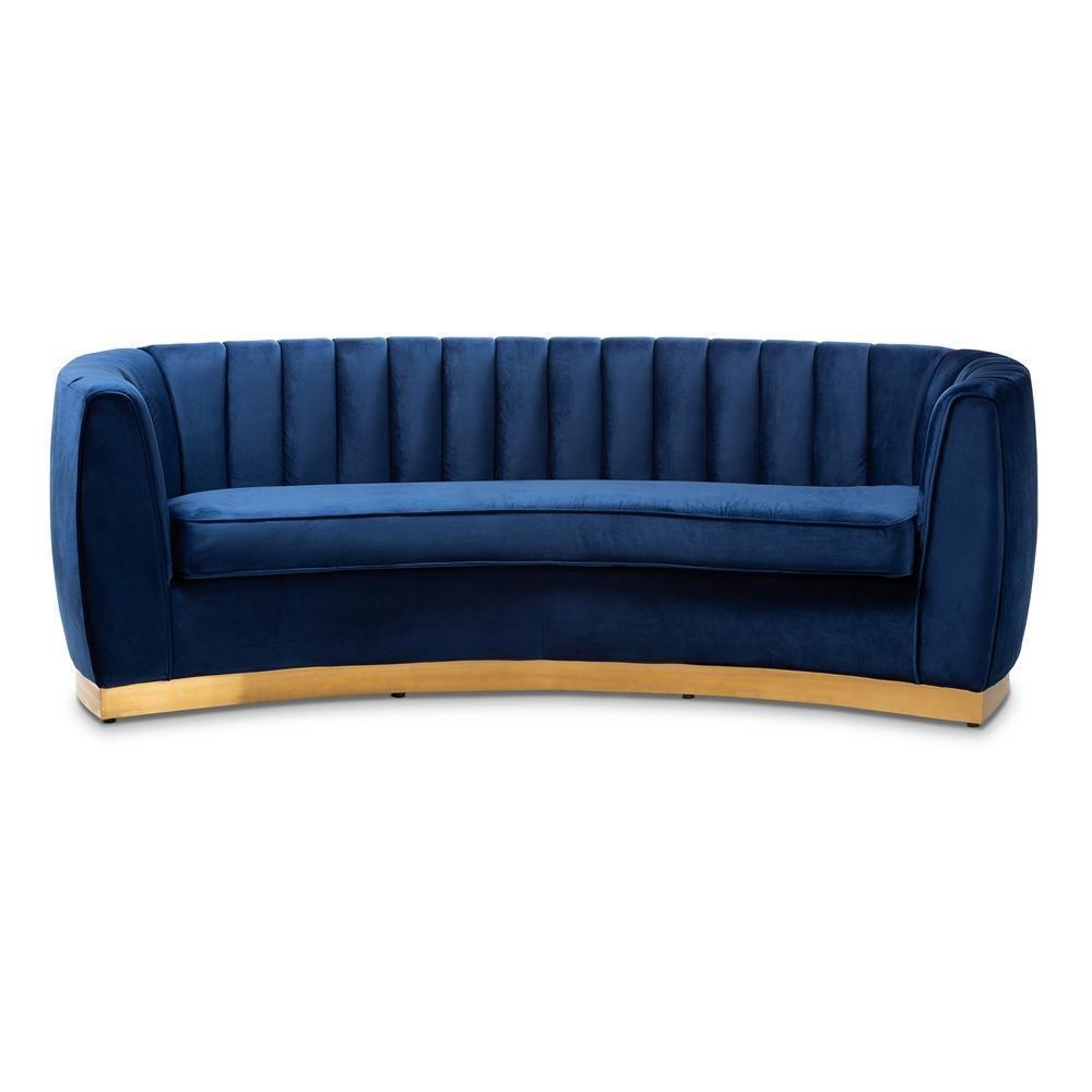 Milena Glam Royal Blue Velvet Fabric Upholstered Gold-Finished Sofa FredCo