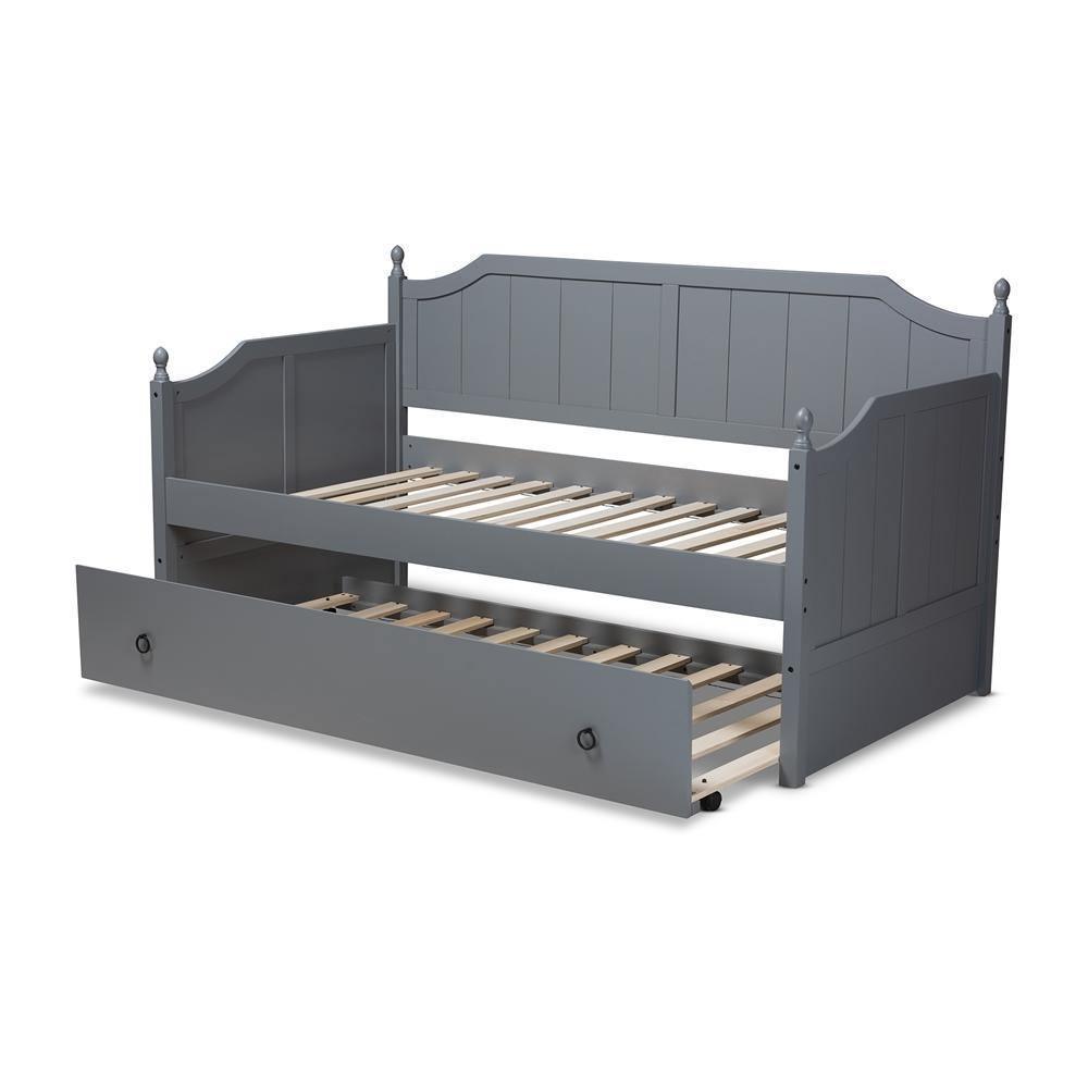 Millie Cottage Farmhouse Grey Finished Wood Twin Size Daybed with Trundle FredCo