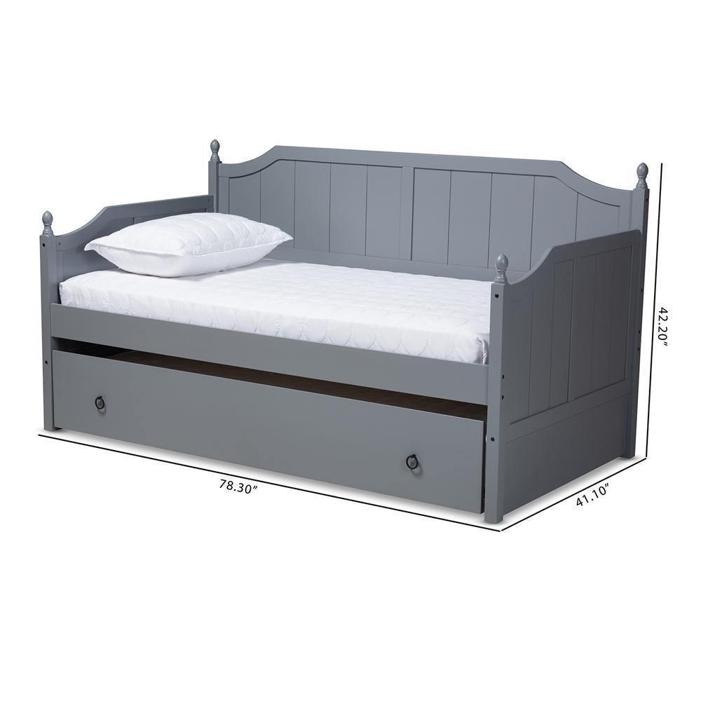 Millie Cottage Farmhouse Grey Finished Wood Twin Size Daybed with Trundle FredCo