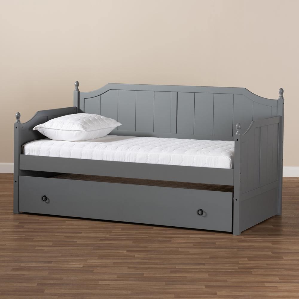 Millie Cottage Farmhouse Grey Finished Wood Twin Size Daybed with Trundle FredCo