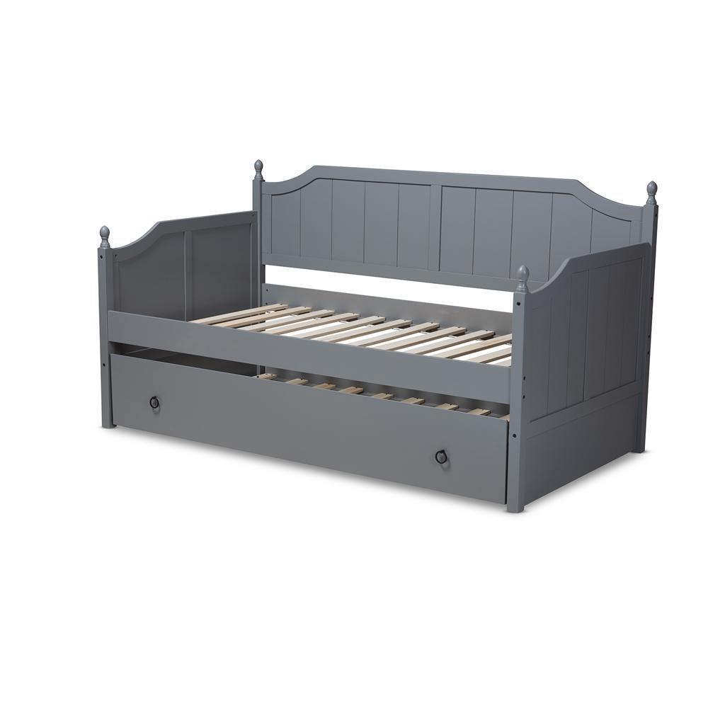 Millie Cottage Farmhouse Grey Finished Wood Twin Size Daybed with Trundle FredCo