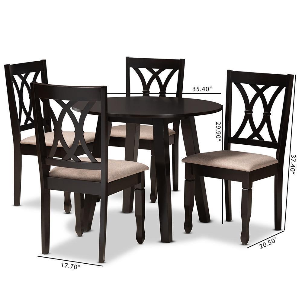 Millie Modern and Contemporary Sand Fabric Upholstered and Dark Brown Finished Wood 5-Piece Dining Set FredCo