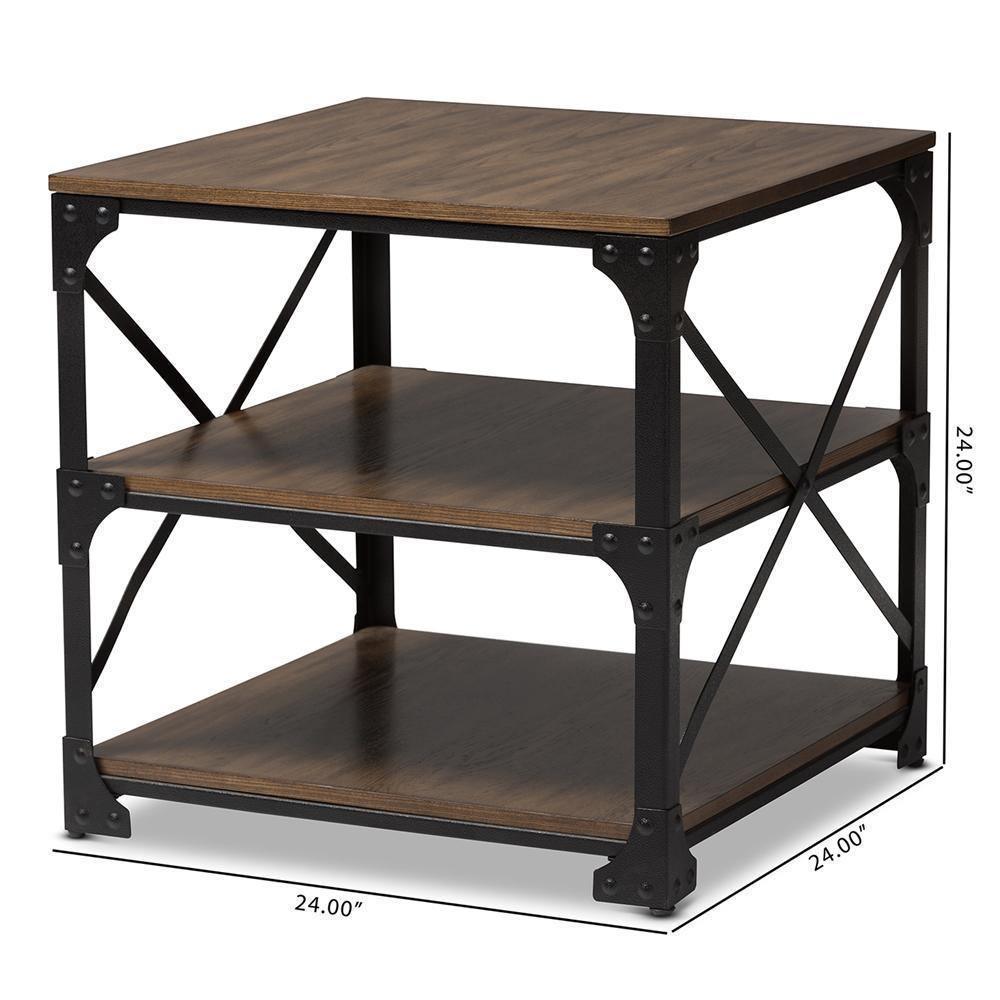 Milo Vintage Industrial Antique Bronze Metal and Distressed Wood End Table FredCo