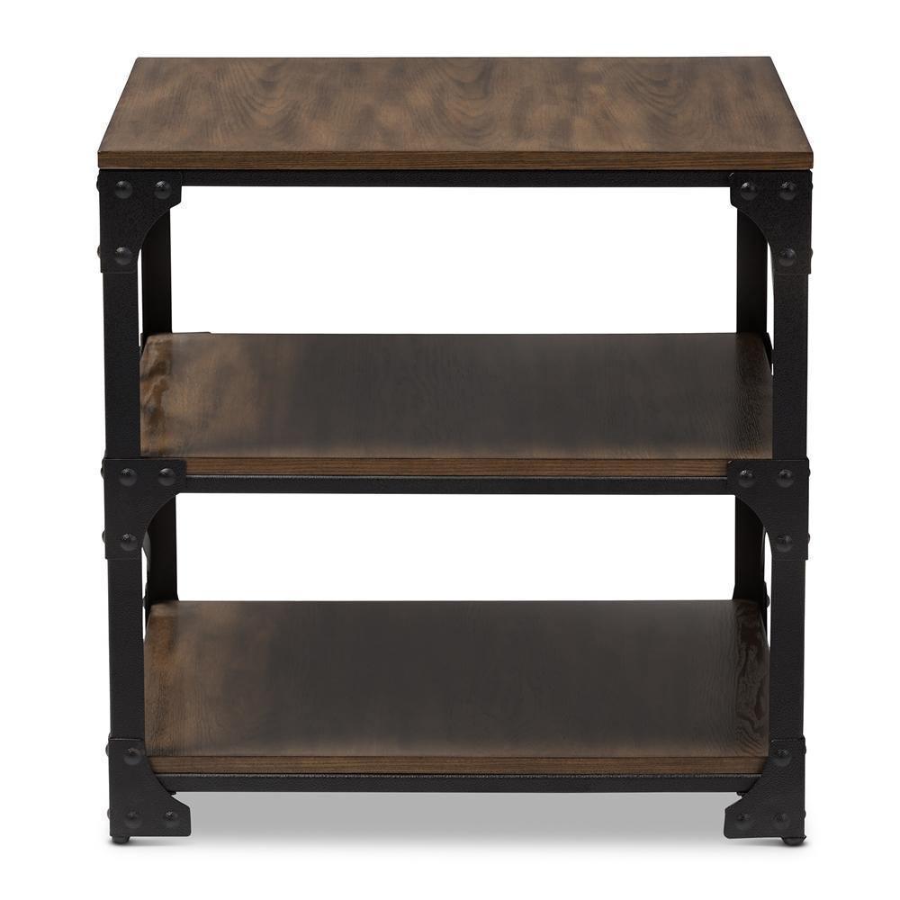 Milo Vintage Industrial Antique Bronze Metal and Distressed Wood End Table FredCo