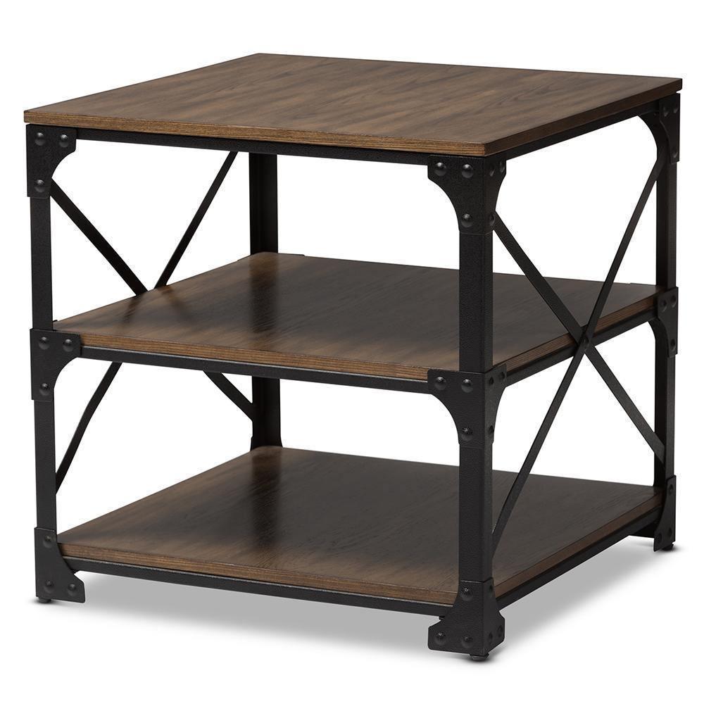 Milo Vintage Industrial Antique Bronze Metal and Distressed Wood End Table FredCo