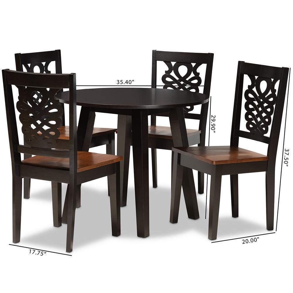 Mina Modern and Contemporary Transitional Two-Tone Dark Brown and Walnut Brown Finished Wood 5-Piece Dining Set FredCo