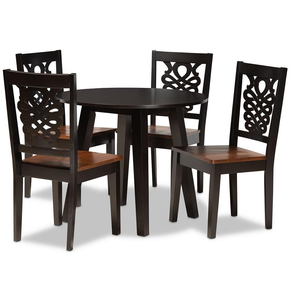 Mina Modern and Contemporary Transitional Two-Tone Dark Brown and Walnut Brown Finished Wood 5-Piece Dining Set FredCo