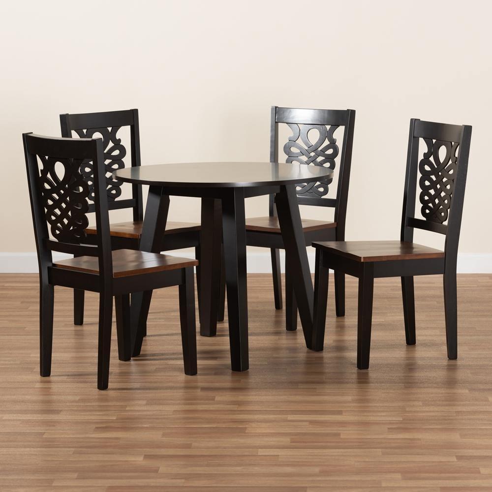 Mina Modern and Contemporary Transitional Two-Tone Dark Brown and Walnut Brown Finished Wood 5-Piece Dining Set FredCo