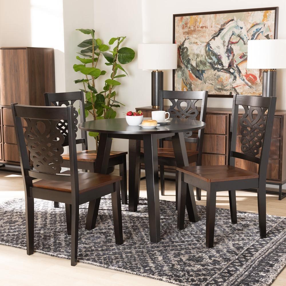 Mina Modern and Contemporary Transitional Two-Tone Dark Brown and Walnut Brown Finished Wood 5-Piece Dining Set FredCo