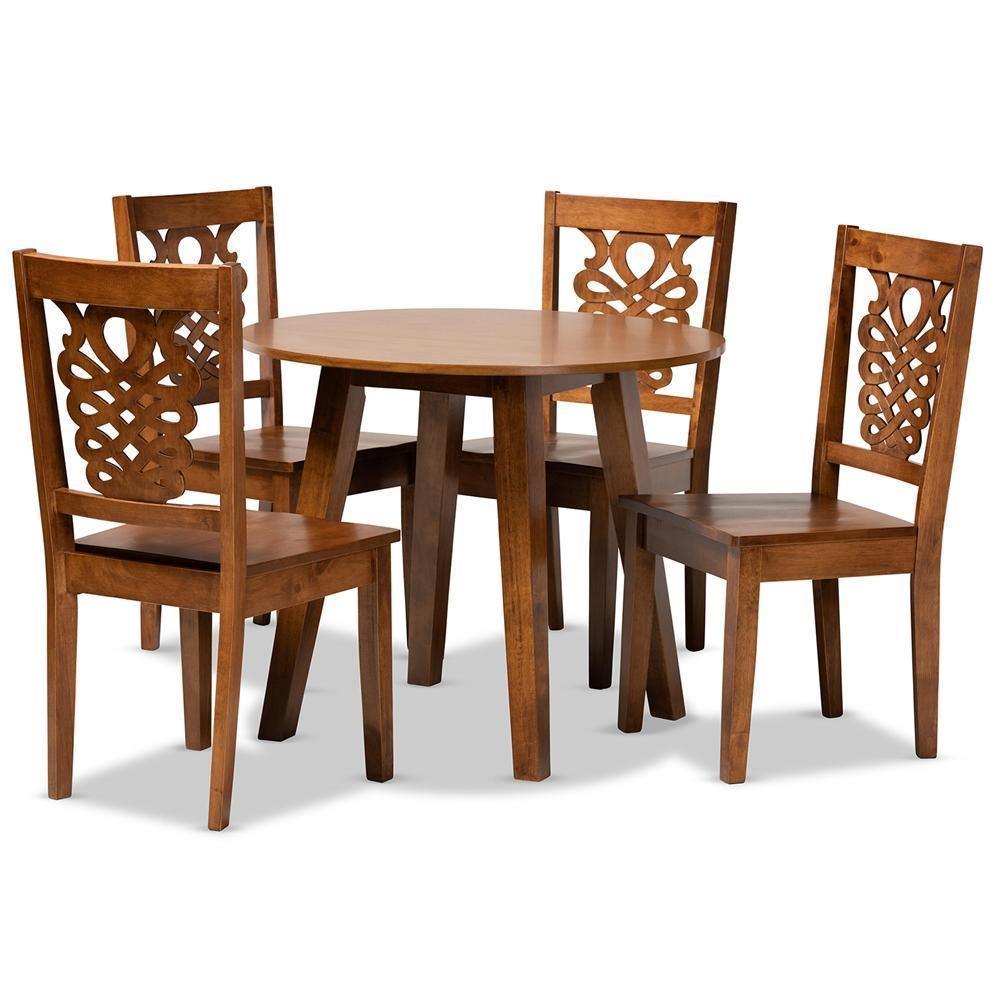 Mina Modern and Contemporary Transitional Walnut Brown Finished Wood 5-Piece Dining Set FredCo