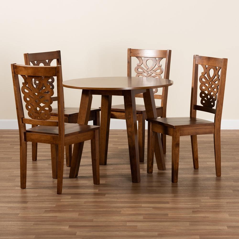 Mina Modern and Contemporary Transitional Walnut Brown Finished Wood 5-Piece Dining Set FredCo