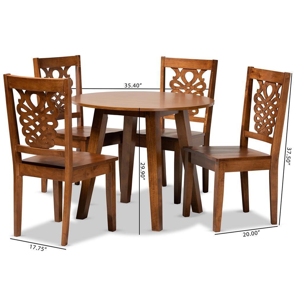Mina Modern and Contemporary Transitional Walnut Brown Finished Wood 5-Piece Dining Set FredCo