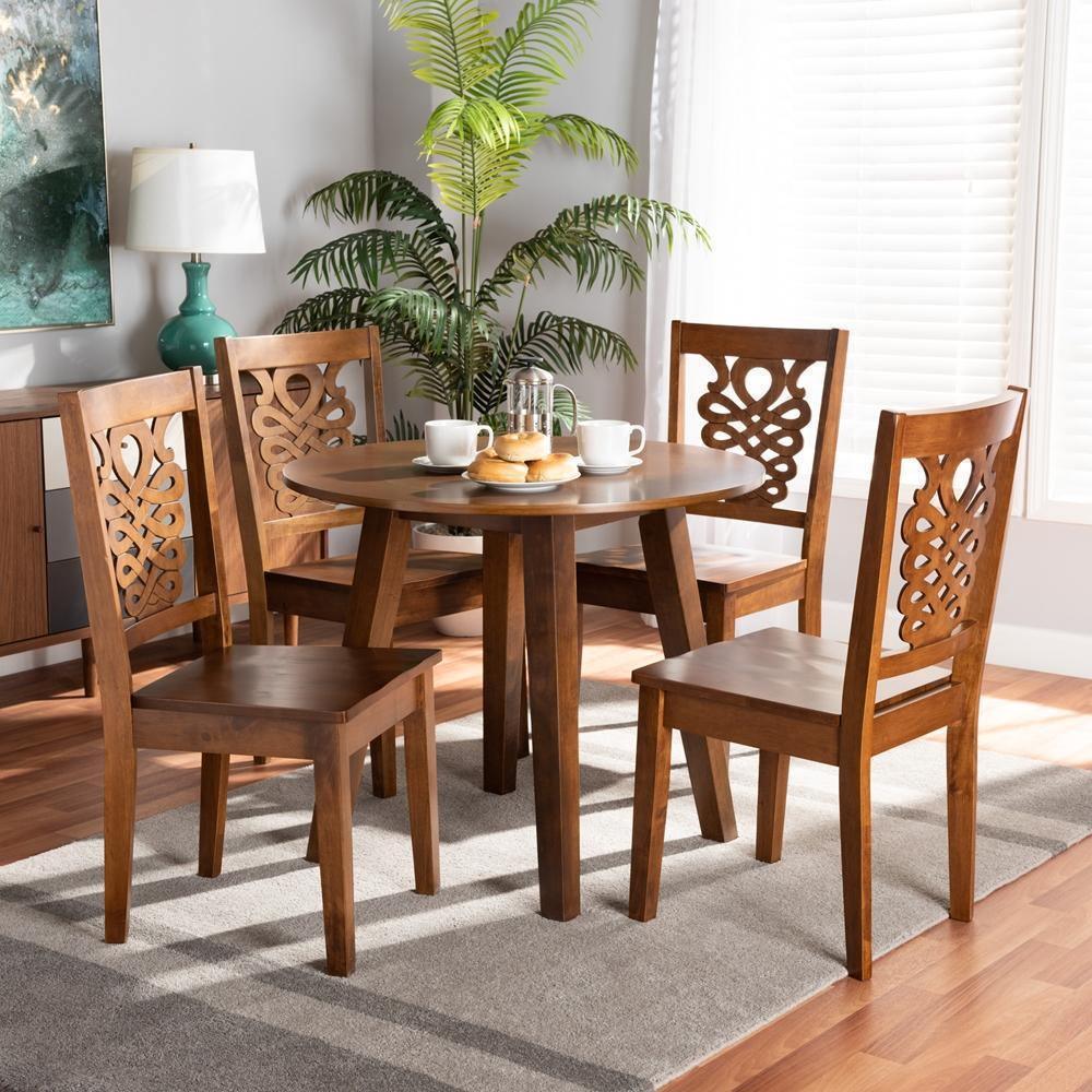 Mina Modern and Contemporary Transitional Walnut Brown Finished Wood 5-Piece Dining Set FredCo