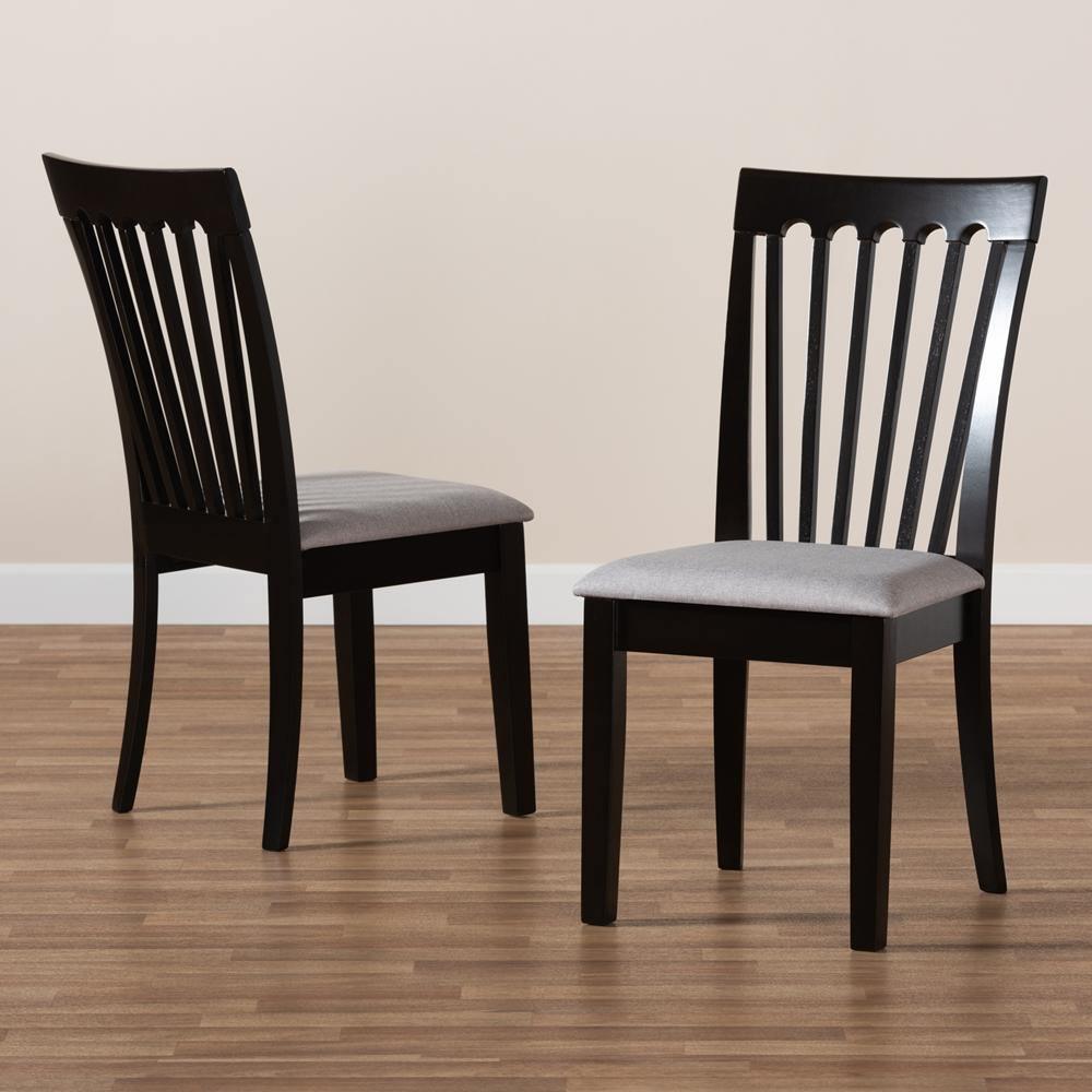 Minette Modern and Contemporary Gray Fabric Upholstered and Espresso Brown Finished Wood 2-Piece Dining Chair Set FredCo