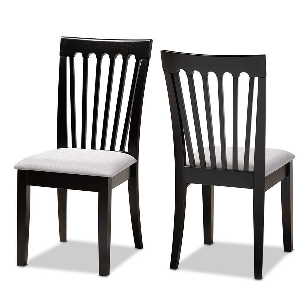Minette Modern and Contemporary Gray Fabric Upholstered and Espresso Brown Finished Wood 2-Piece Dining Chair Set FredCo
