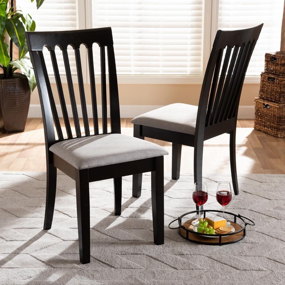 Minette Modern and Contemporary Gray Fabric Upholstered and Espresso Brown Finished Wood 2-Piece Dining Chair Set FredCo