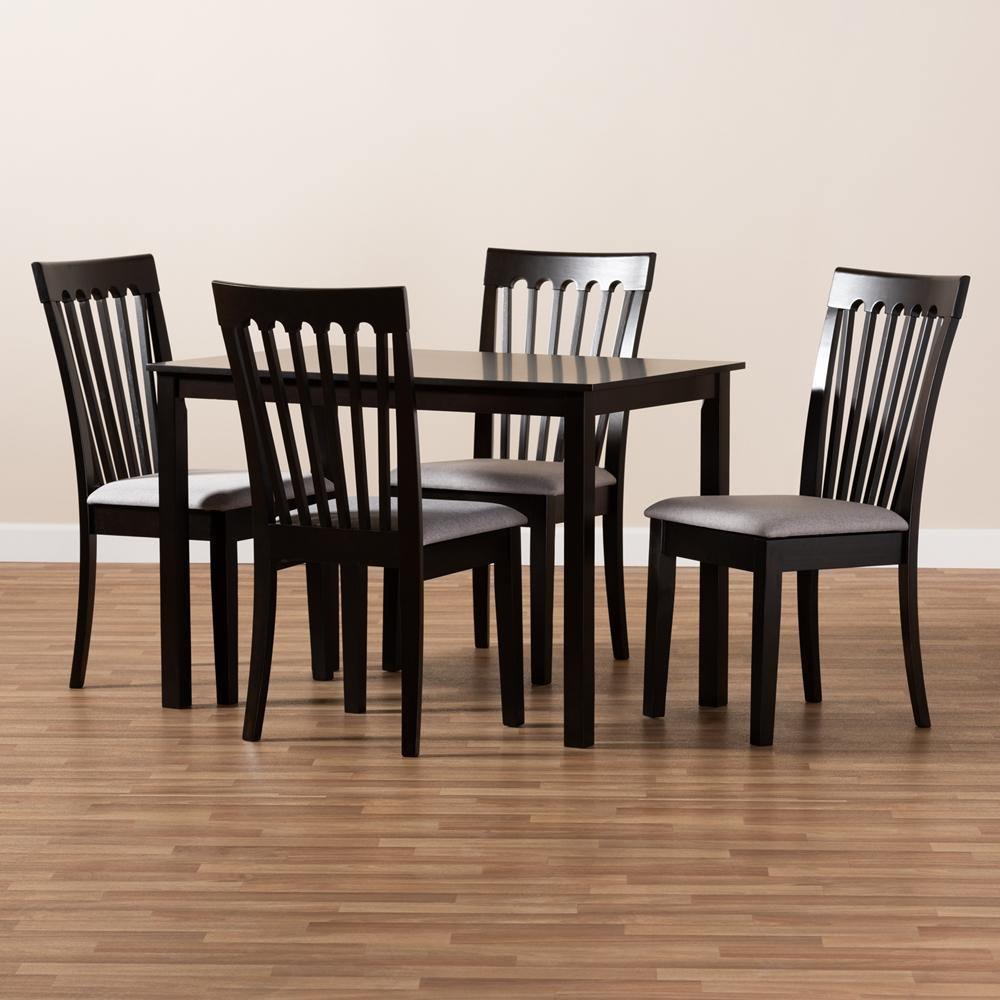 Minette Modern and Contemporary Gray Fabric Upholstered Espresso Brown Finished Wood 5-Piece Dining Set FredCo