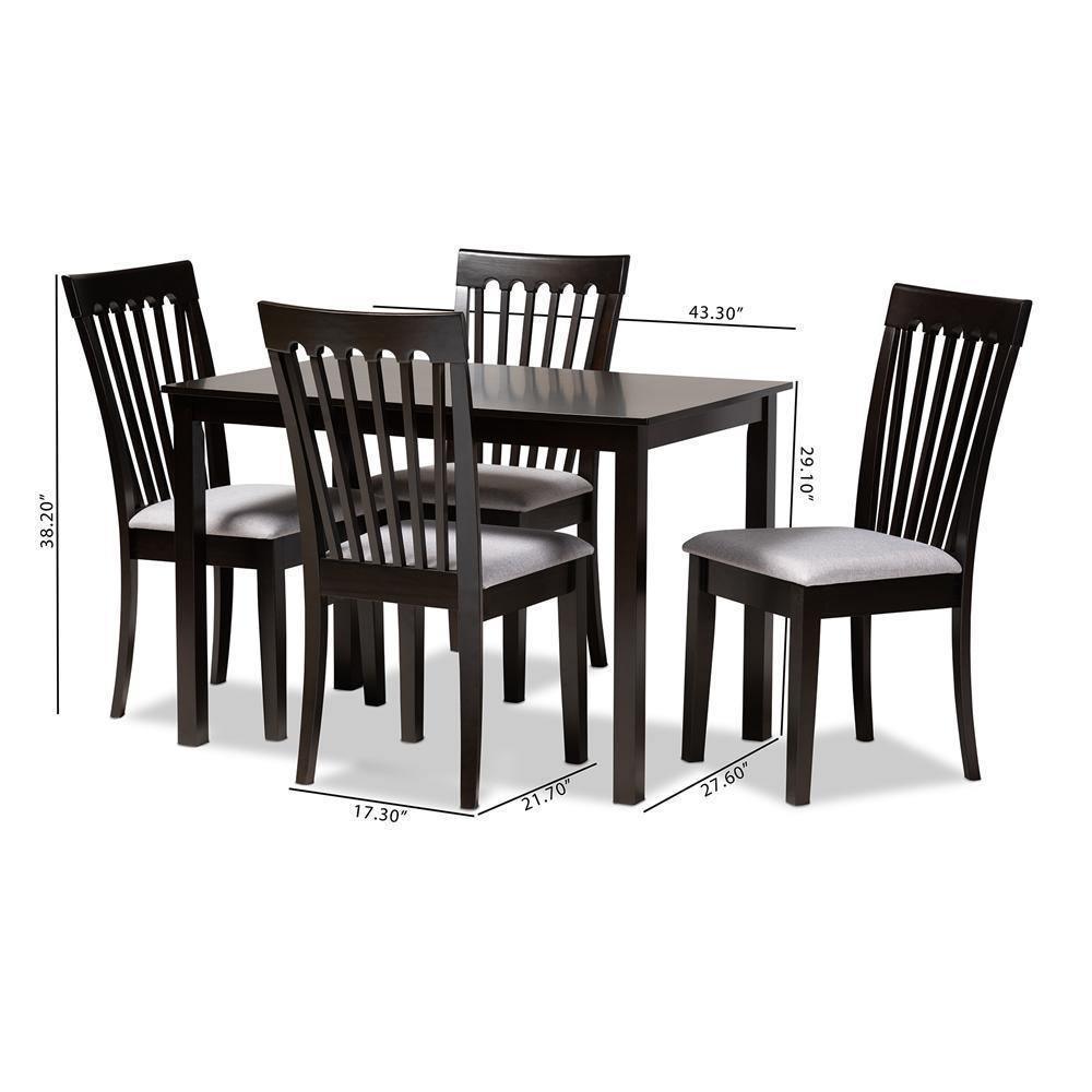 Minette Modern and Contemporary Gray Fabric Upholstered Espresso Brown Finished Wood 5-Piece Dining Set FredCo