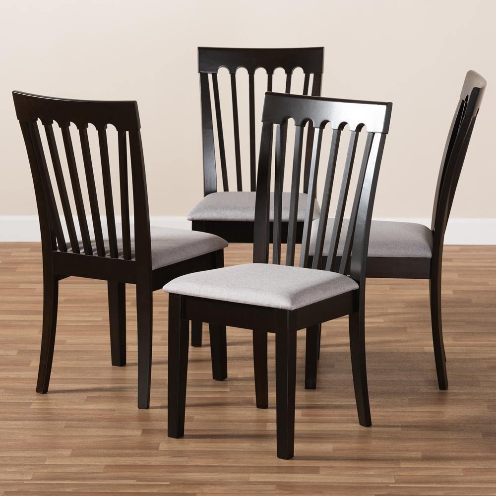 Minette Modern and Contemporary Gray Fabric Upholstered Espresso Brown Finished Wood Dining Chair Set of 4 FredCo