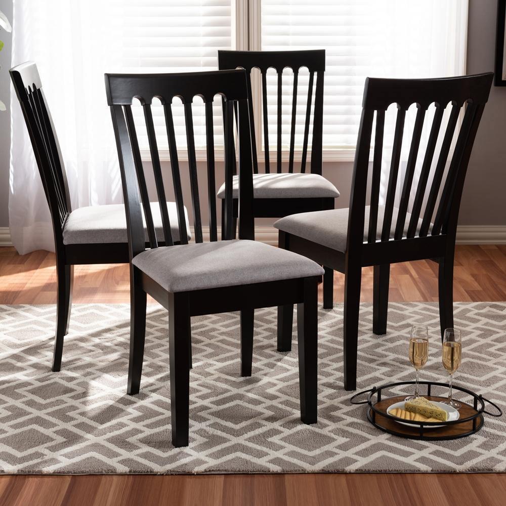 Minette Modern and Contemporary Gray Fabric Upholstered Espresso Brown Finished Wood Dining Chair Set of 4 FredCo