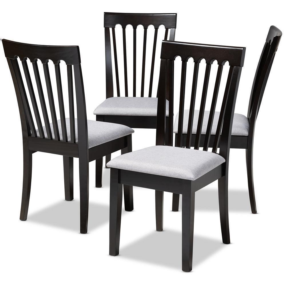 Minette Modern and Contemporary Gray Fabric Upholstered Espresso Brown Finished Wood Dining Chair Set of 4 FredCo