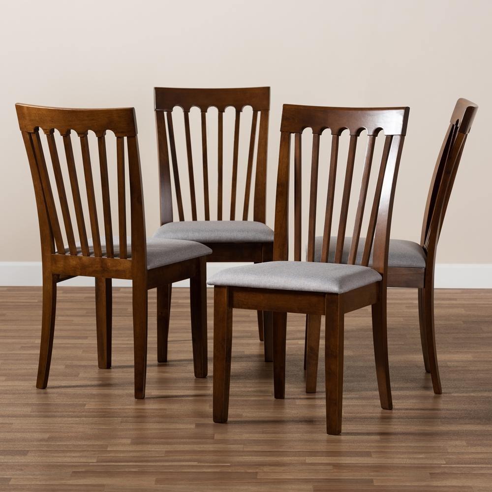 Minette Modern and Contemporary Grey Fabric Upholstered Walnut Brown Finished Wood Dining Chair FredCo
