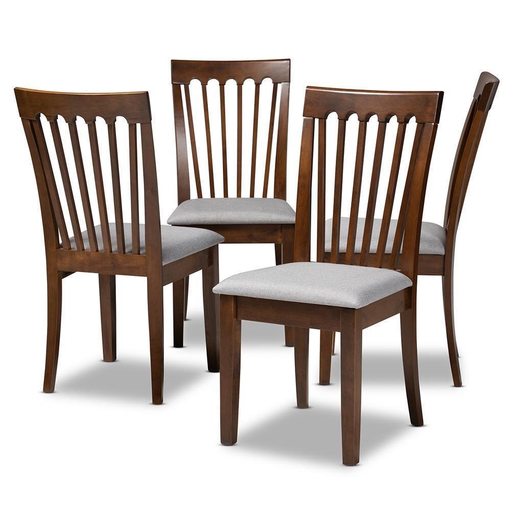 Minette Modern and Contemporary Grey Fabric Upholstered Walnut Brown Finished Wood Dining Chair FredCo