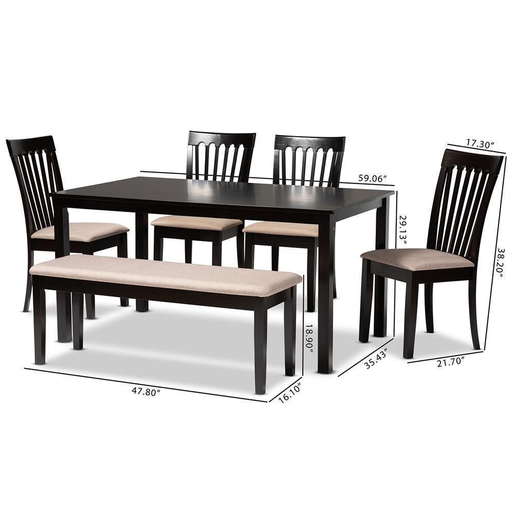Minette Modern and contemporary Sand Fabric Upholstered and Dark Brown Finished Wood 6-Piece Dining Set FredCo