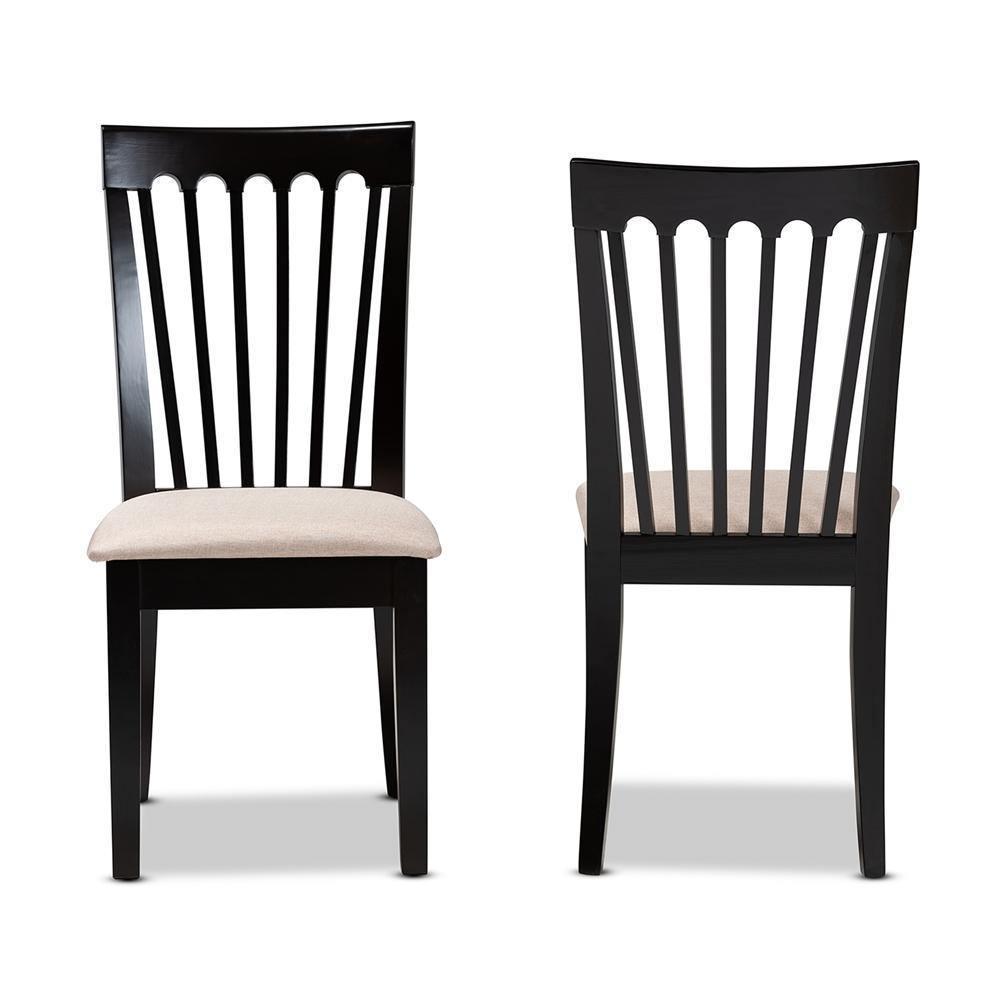 Minette Modern and Contemporary Sand Fabric Upholstered Espresso Brown Finished 2-Piece Wood Dining Chair Set FredCo