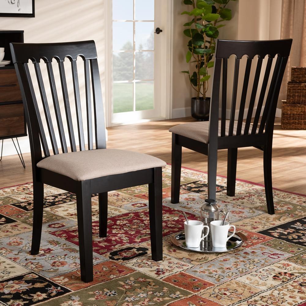 Minette Modern and Contemporary Sand Fabric Upholstered Espresso Brown Finished 2-Piece Wood Dining Chair Set FredCo