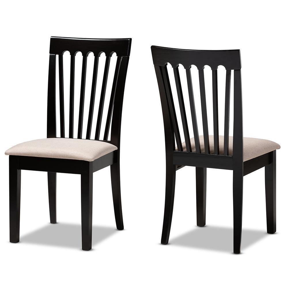 Minette Modern and Contemporary Sand Fabric Upholstered Espresso Brown Finished 2-Piece Wood Dining Chair Set FredCo