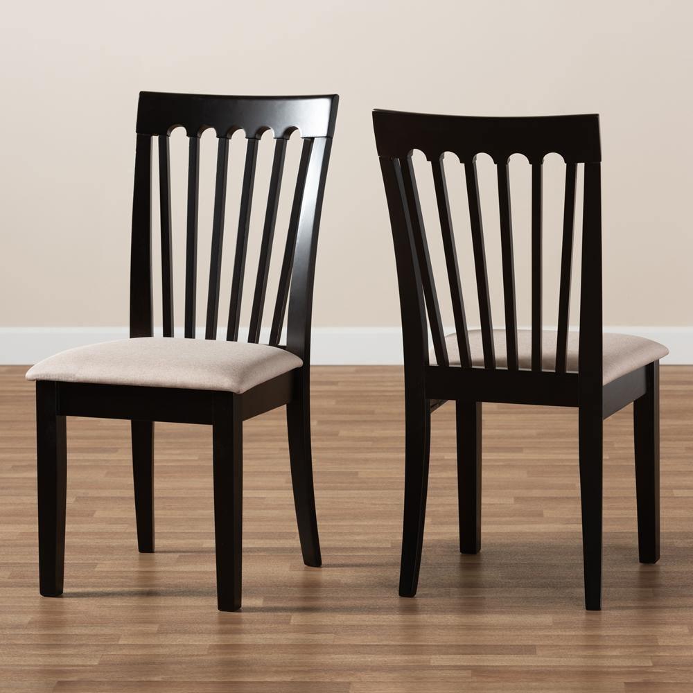 Minette Modern and Contemporary Sand Fabric Upholstered Espresso Brown Finished 2-Piece Wood Dining Chair Set FredCo