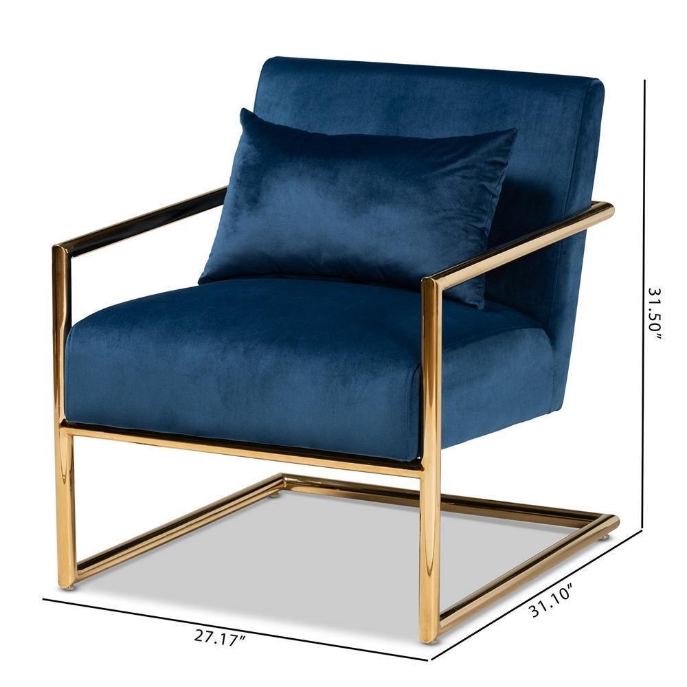 Mira Glam and Luxe Navy Blue Velvet Fabric Upholstered Gold Finished Metal Lounge Chair FredCo