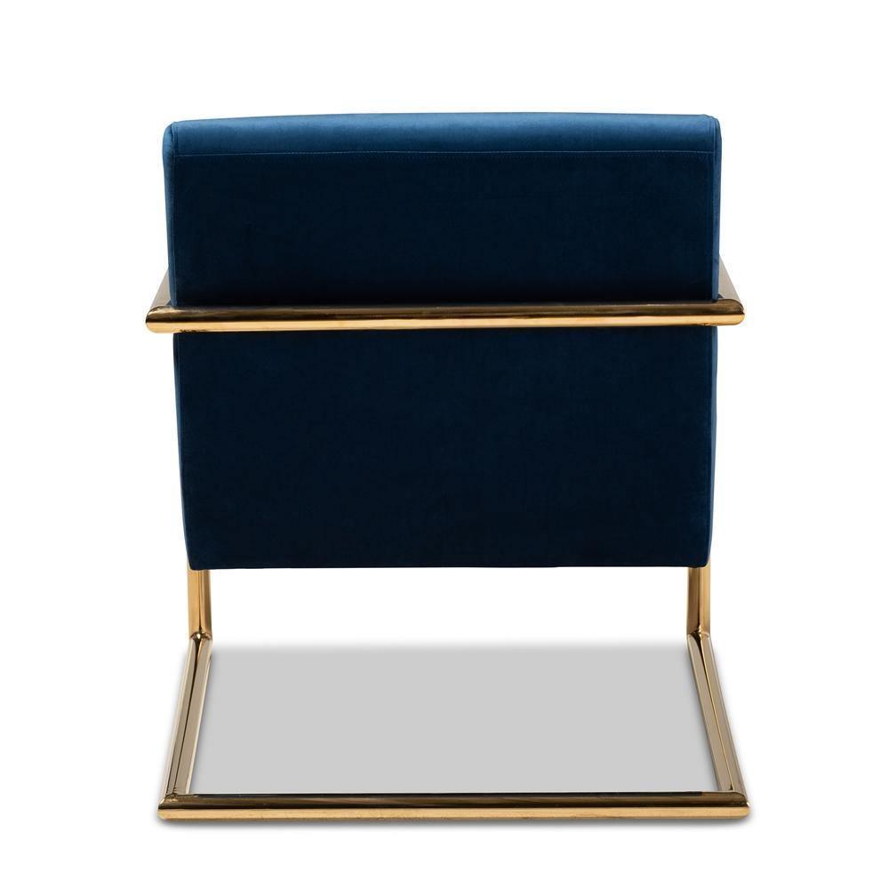 Mira Glam and Luxe Navy Blue Velvet Fabric Upholstered Gold Finished Metal Lounge Chair FredCo