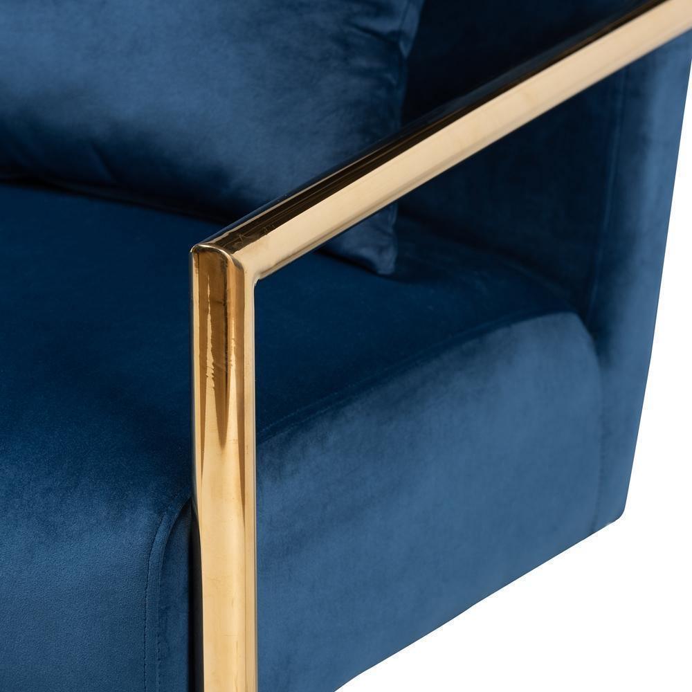 Mira Glam and Luxe Navy Blue Velvet Fabric Upholstered Gold Finished Metal Lounge Chair FredCo