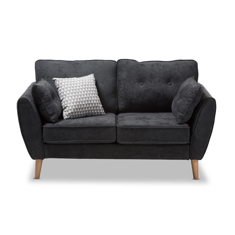 Miranda Mid-Century Modern Dark Grey Fabric Upholstered Loveseat FredCo