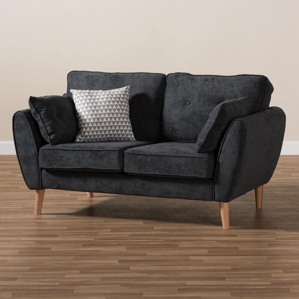 Miranda Mid-Century Modern Dark Grey Fabric Upholstered Loveseat FredCo