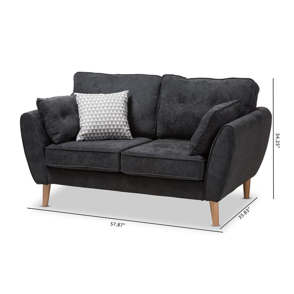 Miranda Mid-Century Modern Dark Grey Fabric Upholstered Loveseat FredCo