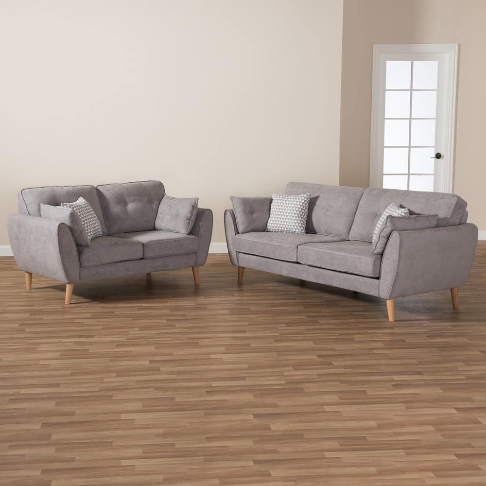 Miranda Mid-Century Modern Light Grey Fabric Upholstered 2-Piece Living Room Set FredCo
