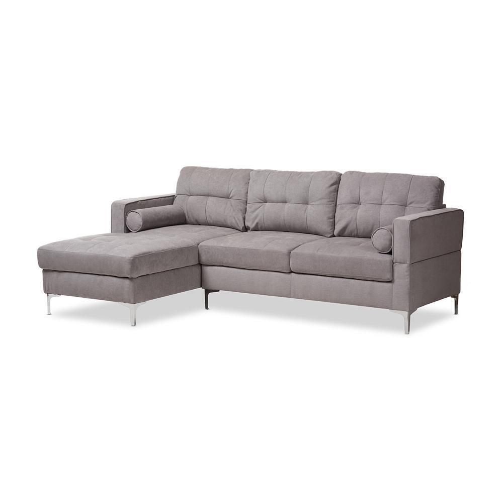 Mireille Modern and Contemporary Light Grey Fabric Upholstered Sectional Sofa FredCo
