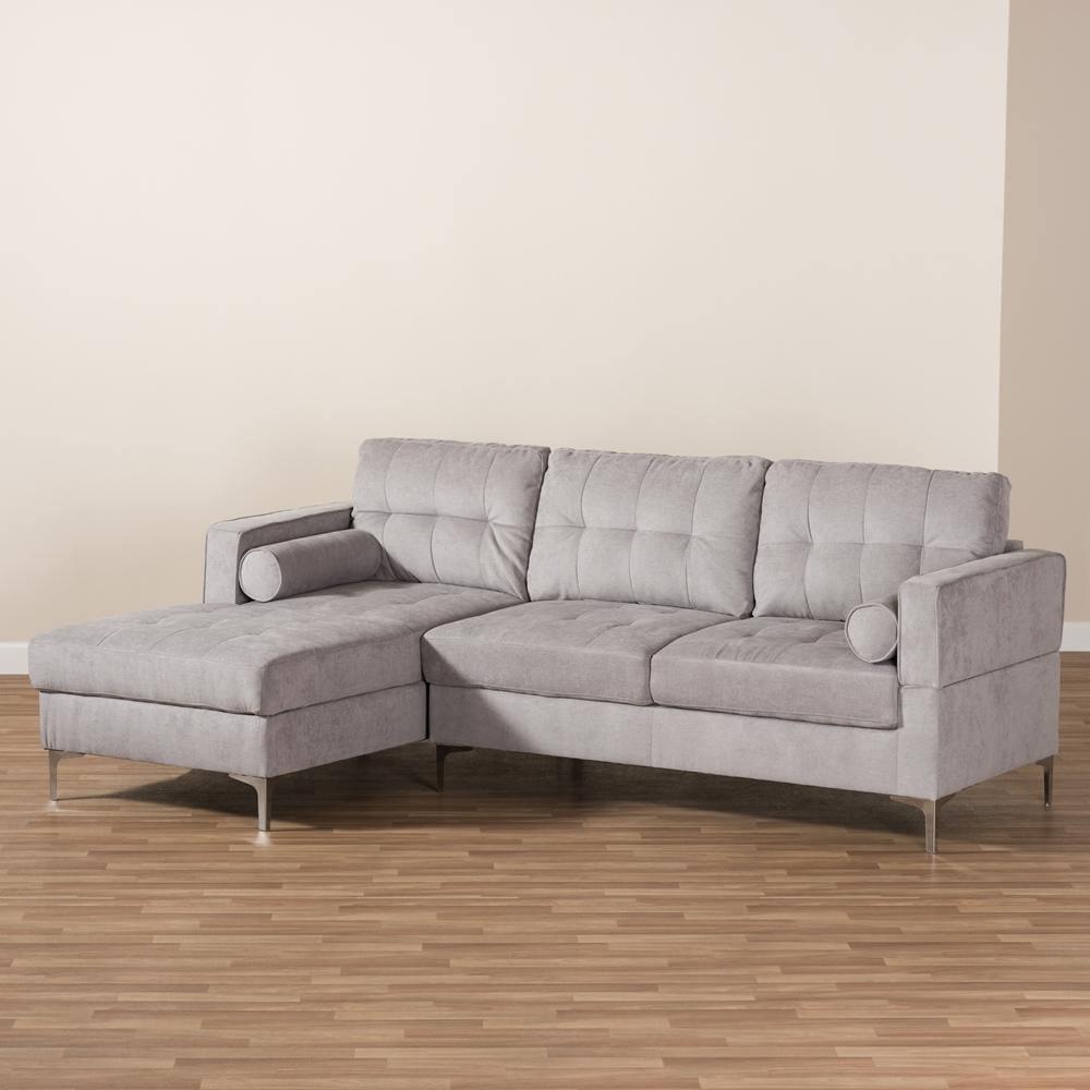 Mireille Modern and Contemporary Light Grey Fabric Upholstered Sectional Sofa FredCo