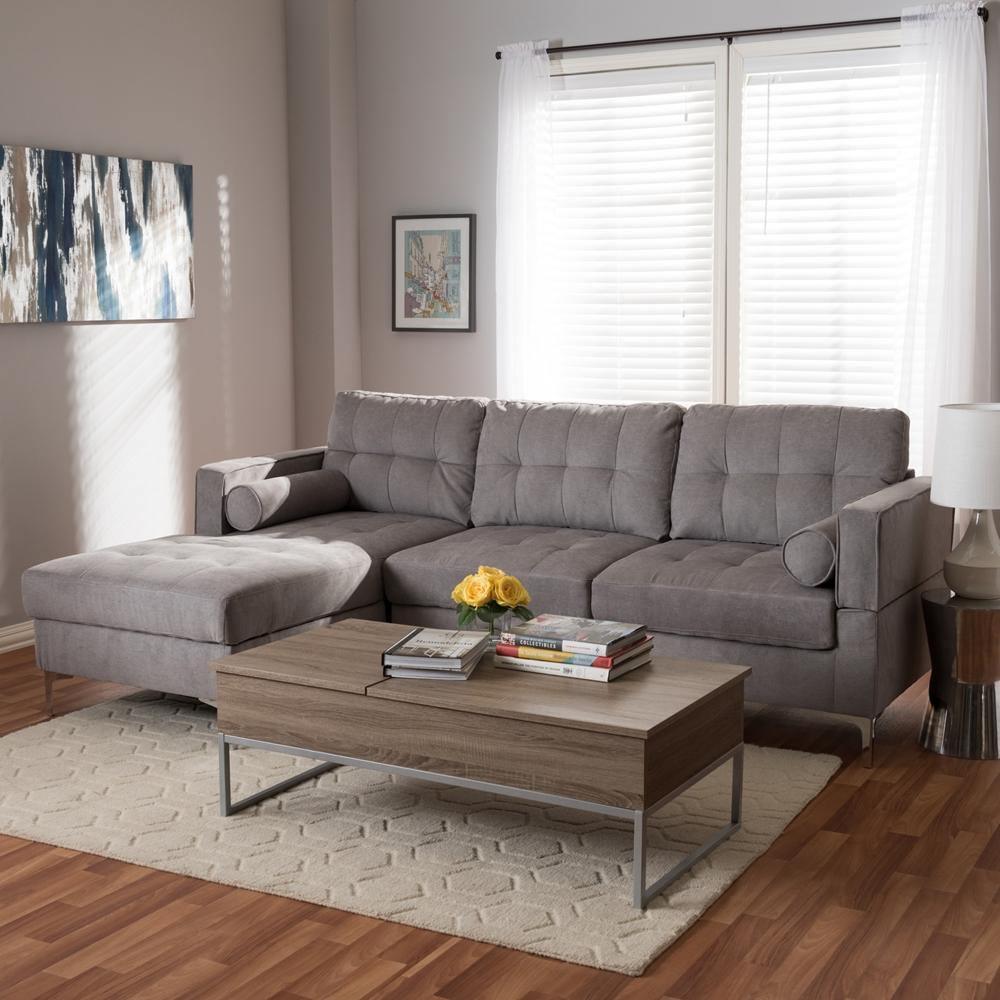 Mireille Modern and Contemporary Light Grey Fabric Upholstered Sectional Sofa FredCo