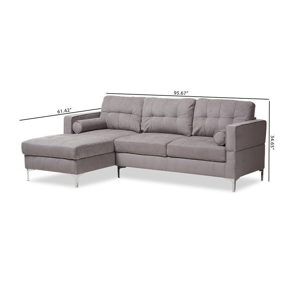 Mireille Modern and Contemporary Light Grey Fabric Upholstered Sectional Sofa FredCo
