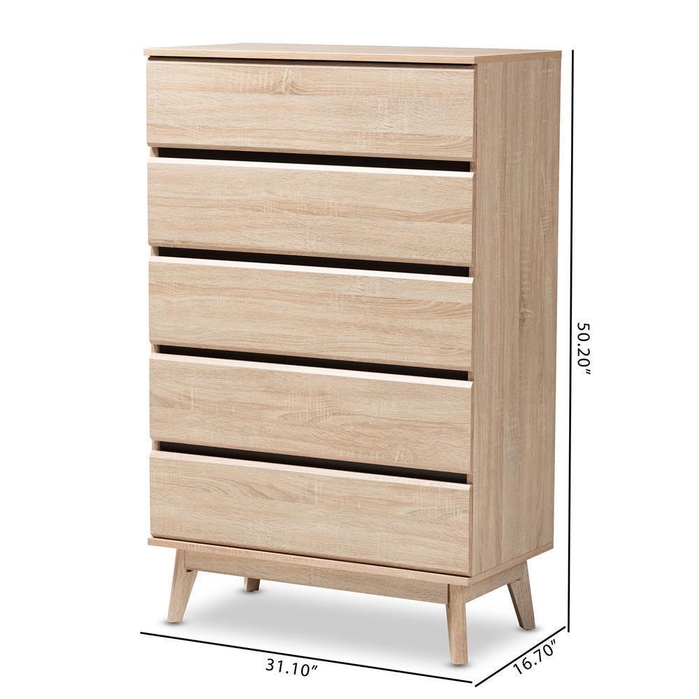 Miren Mid-Century Modern Light Oak and Dark Grey 5-Drawer Chest FredCo