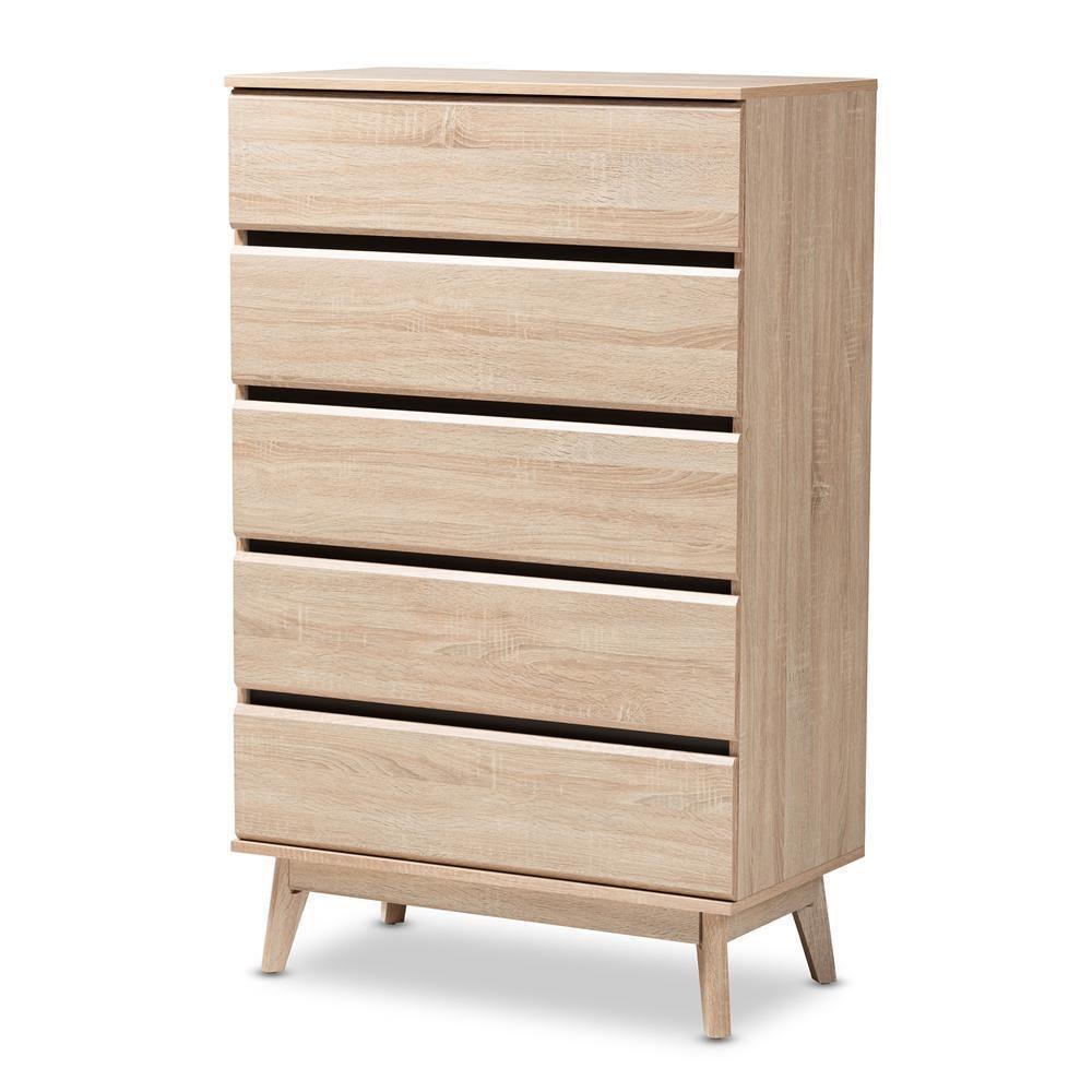 Miren Mid-Century Modern Light Oak and Dark Grey 5-Drawer Chest FredCo